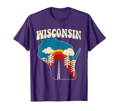 Wisconsin State Rainbow Hippie 70S T-Shirt - Minimalist Print for Adults - T-Shirt, Sweatshirt, Hoodie