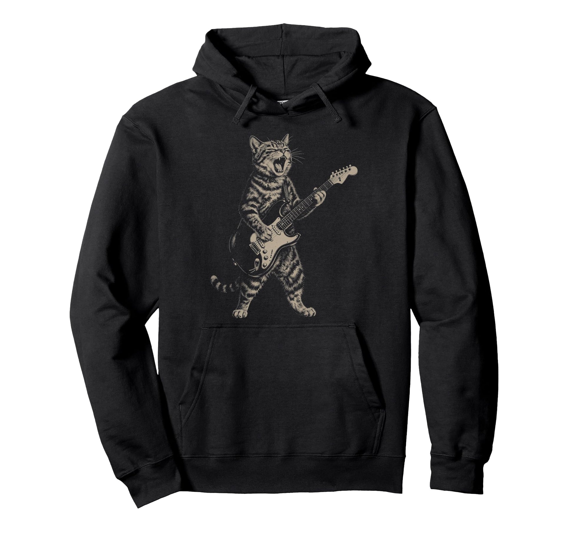 Cat Playing Guitar Boho 90S Music Lover Hoodie - Fun Novelty Design Unisex - T-Shirt, Sweatshirt, Hoodie