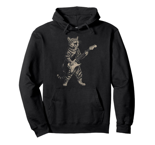 Cat Playing Guitar Boho 90S Music Lover Hoodie - Fun Novelty Design Unisex - T-Shirt, Sweatshirt, Hoodie