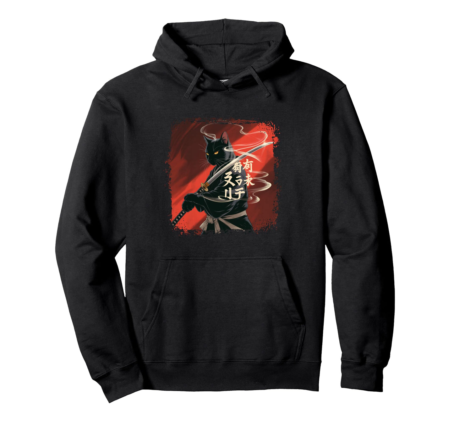 Bleached Japanese Art Samurai Cat Vibes Hoodie - Trendy Graphic for Adults - T-Shirt, Sweatshirt, Hoodie