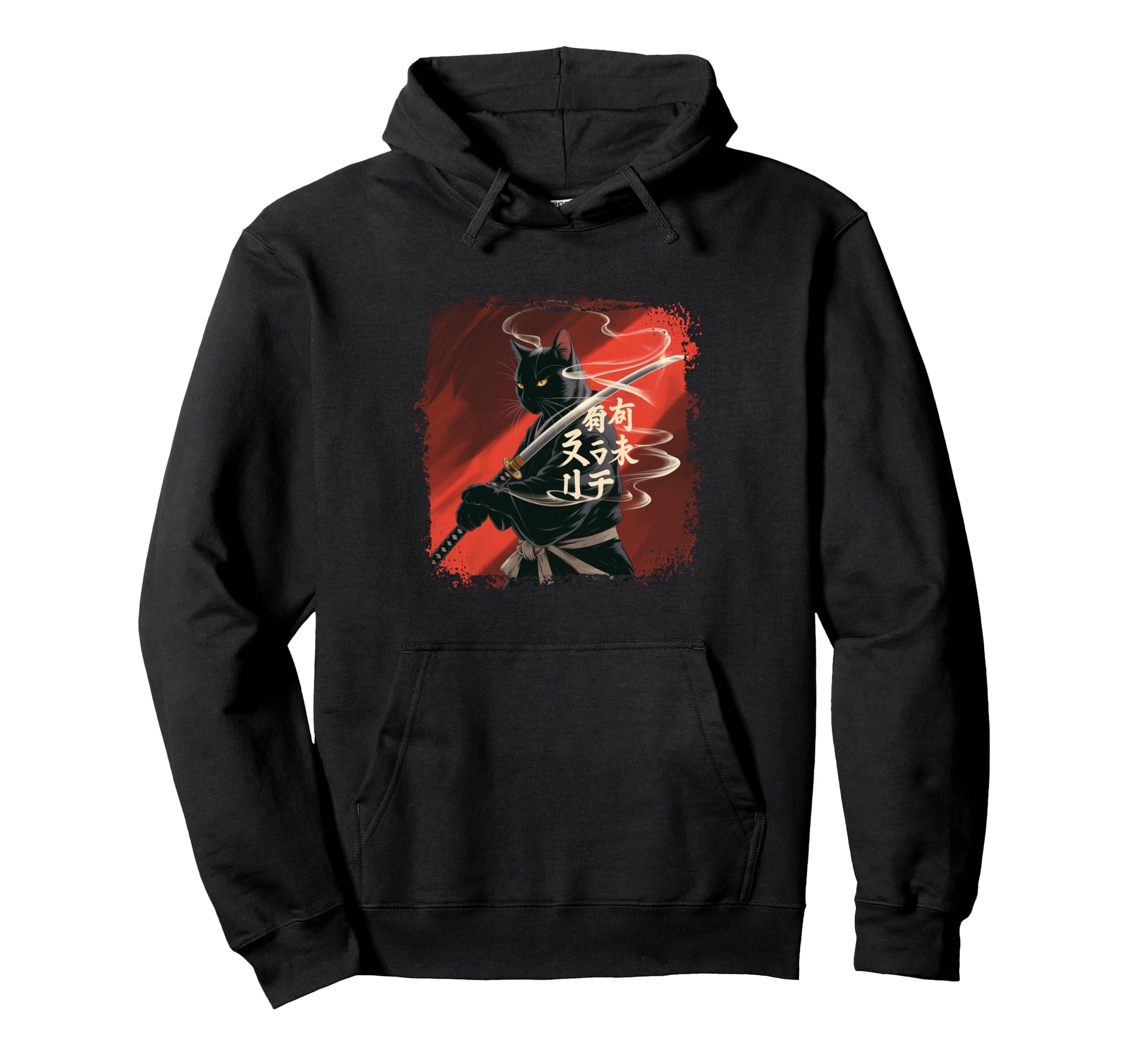 Bleached Japanese Art Samurai Cat Vibes Hoodie - Trendy Graphic for Adults - T-Shirt, Sweatshirt, Hoodie