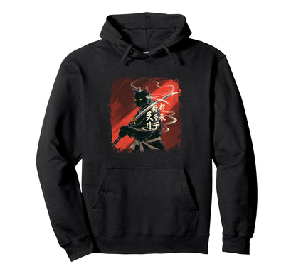 Bleached Japanese Art Samurai Cat Vibes Hoodie - Trendy Graphic for Adults - T-Shirt, Sweatshirt, Hoodie