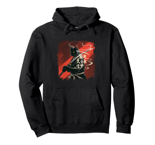 Bleached Japanese Art Samurai Cat Vibes Hoodie - Trendy Graphic for Adults - T-Shirt, Sweatshirt, Hoodie