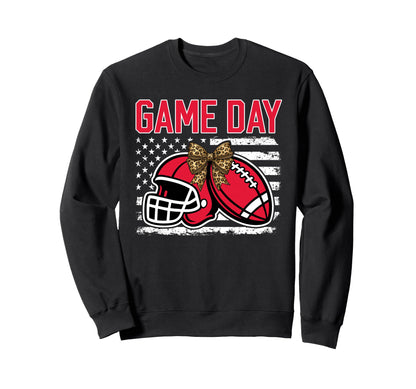 Game Day Football Bow Red Mom Mama Sweatshirt - Fun Novelty Design Unisex - T-Shirt, Sweatshirt, Hoodie