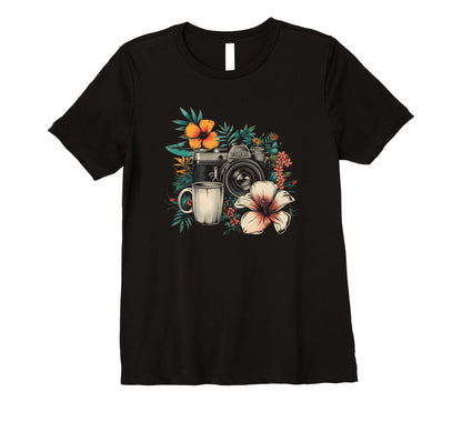 Womens Photographer Coffee Camera T-Shirt - Minimalist Print Unisex - T-Shirt, Sweatshirt, Hoodie