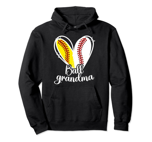 Ball Grandma Heart Baseball Softball Hoodie - Novelty Apparel Unisex - T-Shirt, Sweatshirt, Hoodie