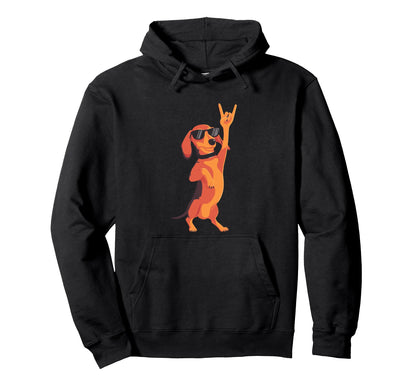 Dachshund Wiener Sausage Dog Rock Hand Hoodie - Minimalist Print Unisex - T-Shirt, Sweatshirt, Hoodie