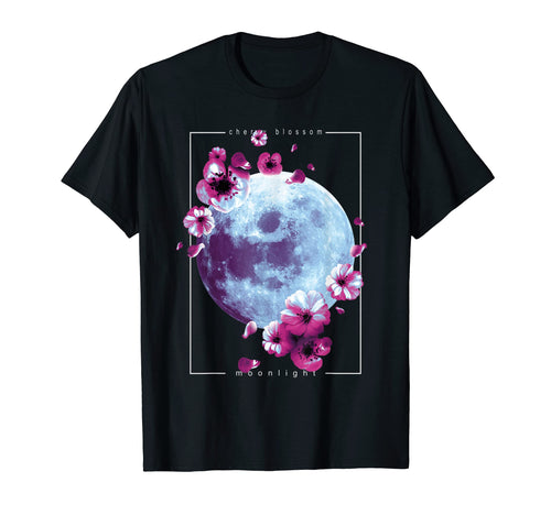 Moonlight Cherry Blossom Aesthetic T-Shirt - Minimalist Print for Adults - T-Shirt, Sweatshirt, Hoodie