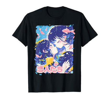 Anime Couple Y2K Aesthetic Pastel T-Shirt - Minimalist Print for Adults - T-Shirt, Sweatshirt, Hoodie