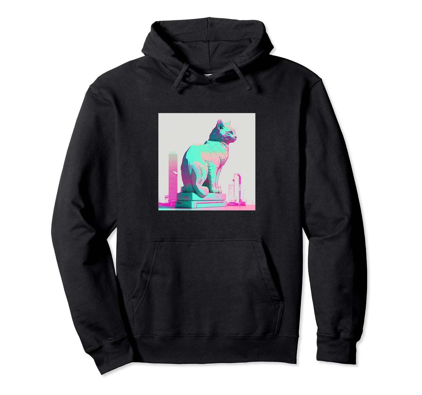 Vaperwave Aesthetic Glitch Cat Retrowave Hoodie - Aesthetic Graphic Unisex - T-Shirt, Sweatshirt, Hoodie
