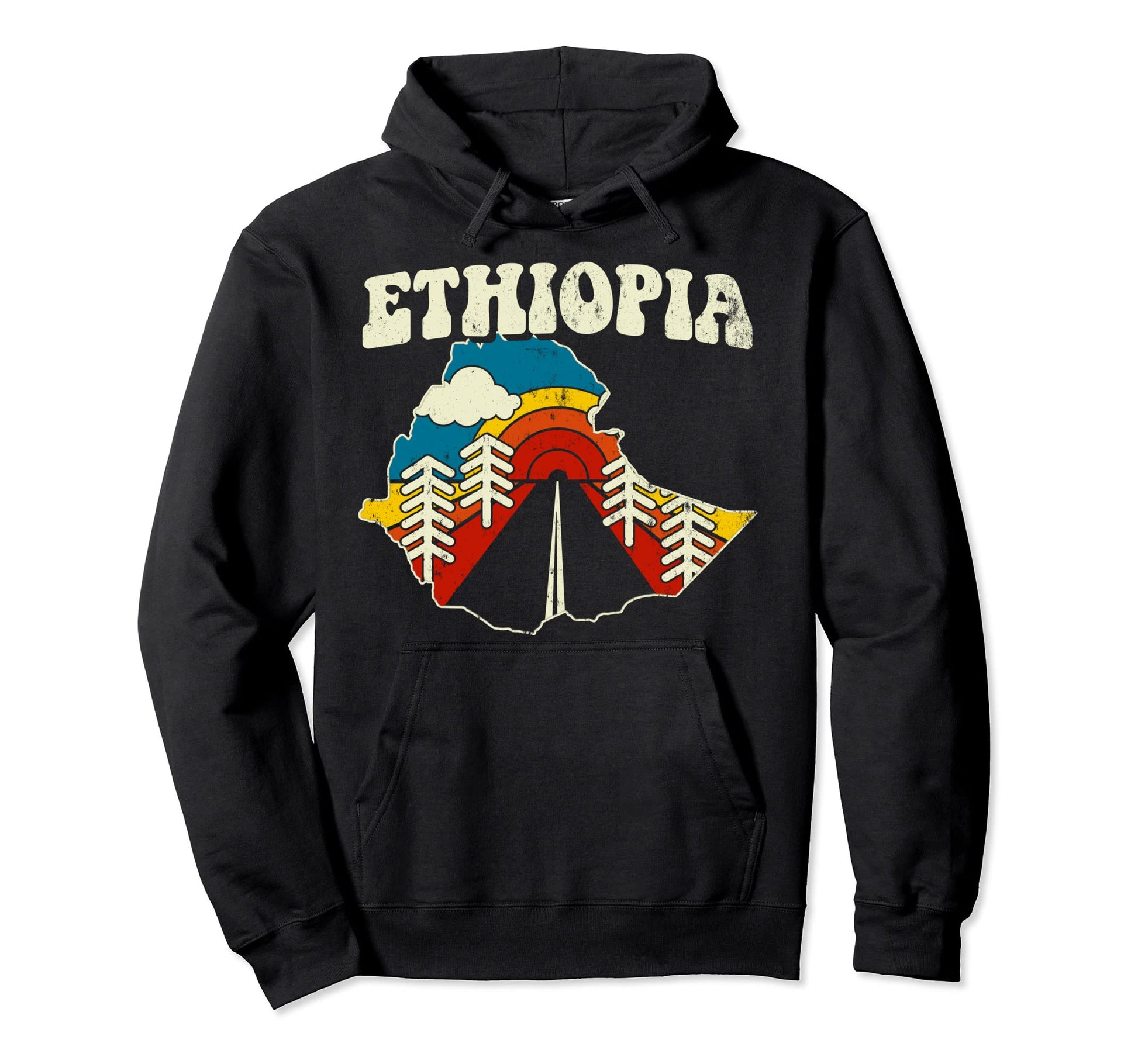 Ethiopia Ethiopian Country Rainbow 70S Map Hoodie - Novelty Apparel Unisex - T-Shirt, Sweatshirt, Hoodie