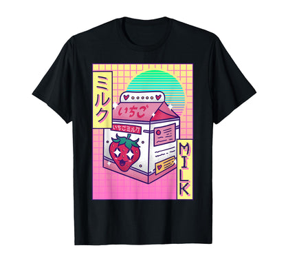 Kawaii Strawberry Milk Carton Japanese T-Shirt - Unique Graphic Men Women - T-Shirt, Sweatshirt, Hoodie