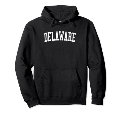 Delaware Distressed White Varsity Text Hoodie - Custom Art Print for Adults - T-Shirt, Sweatshirt, Hoodie