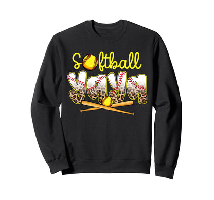 Softball Yaya Leopard Mothers Sweatshirt - Casual Everyday Wear Men Women - T-Shirt, Sweatshirt, Hoodie