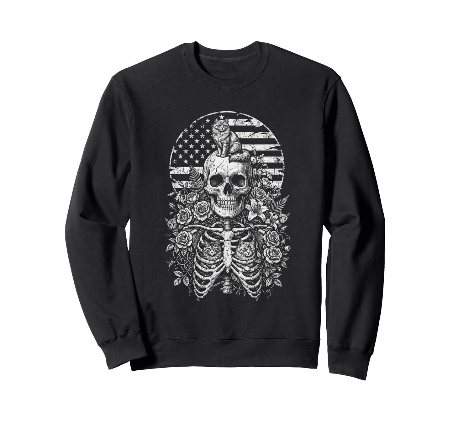 Skull Cat Skeleton Kitty Sweatshirt - Casual Everyday Wear for Adults - T-Shirt, Sweatshirt, Hoodie