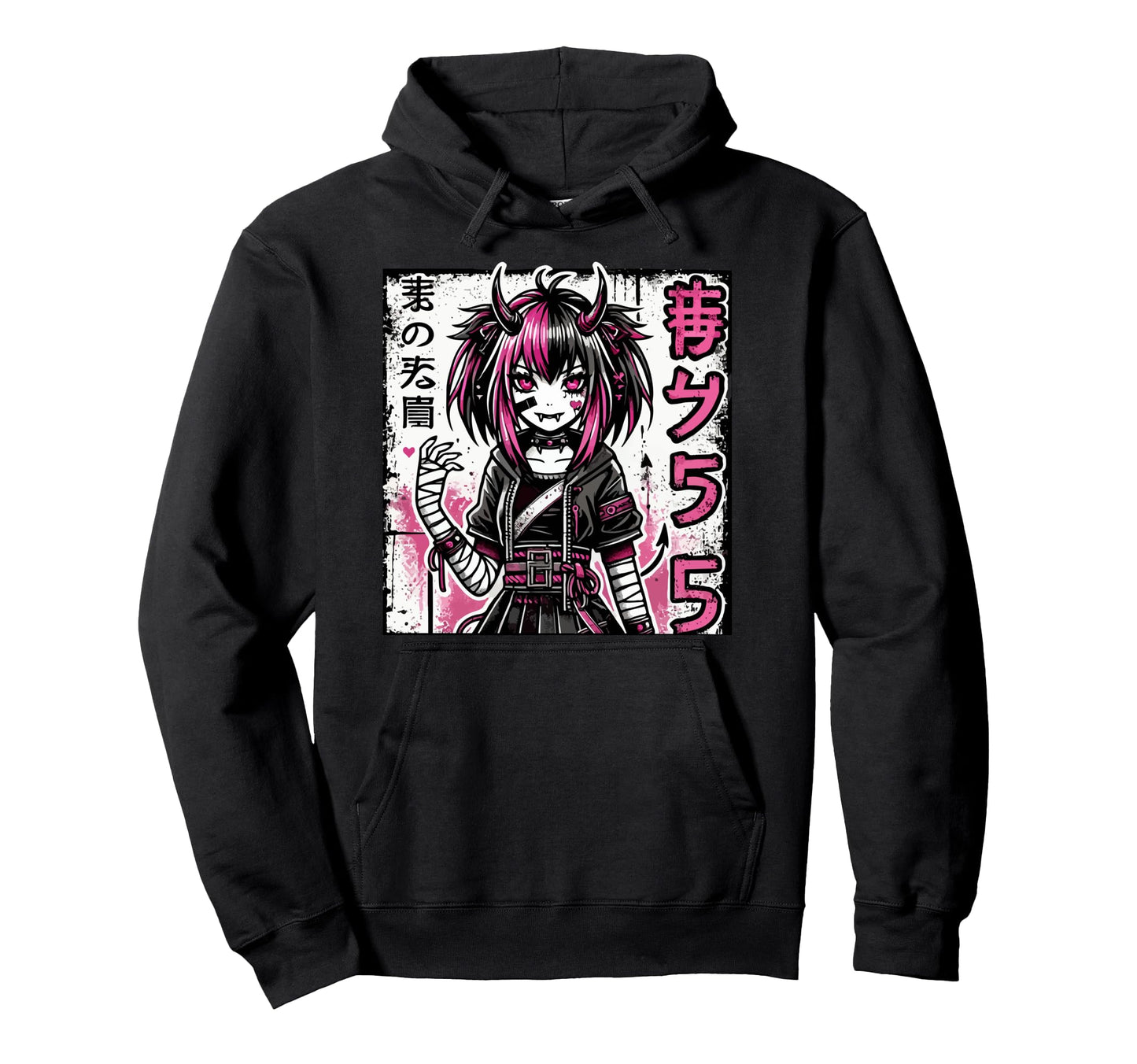 Goth Grunge Demon Anime Waifu Horror Hoodie - Minimalist Print Men Women - T-Shirt, Sweatshirt, Hoodie