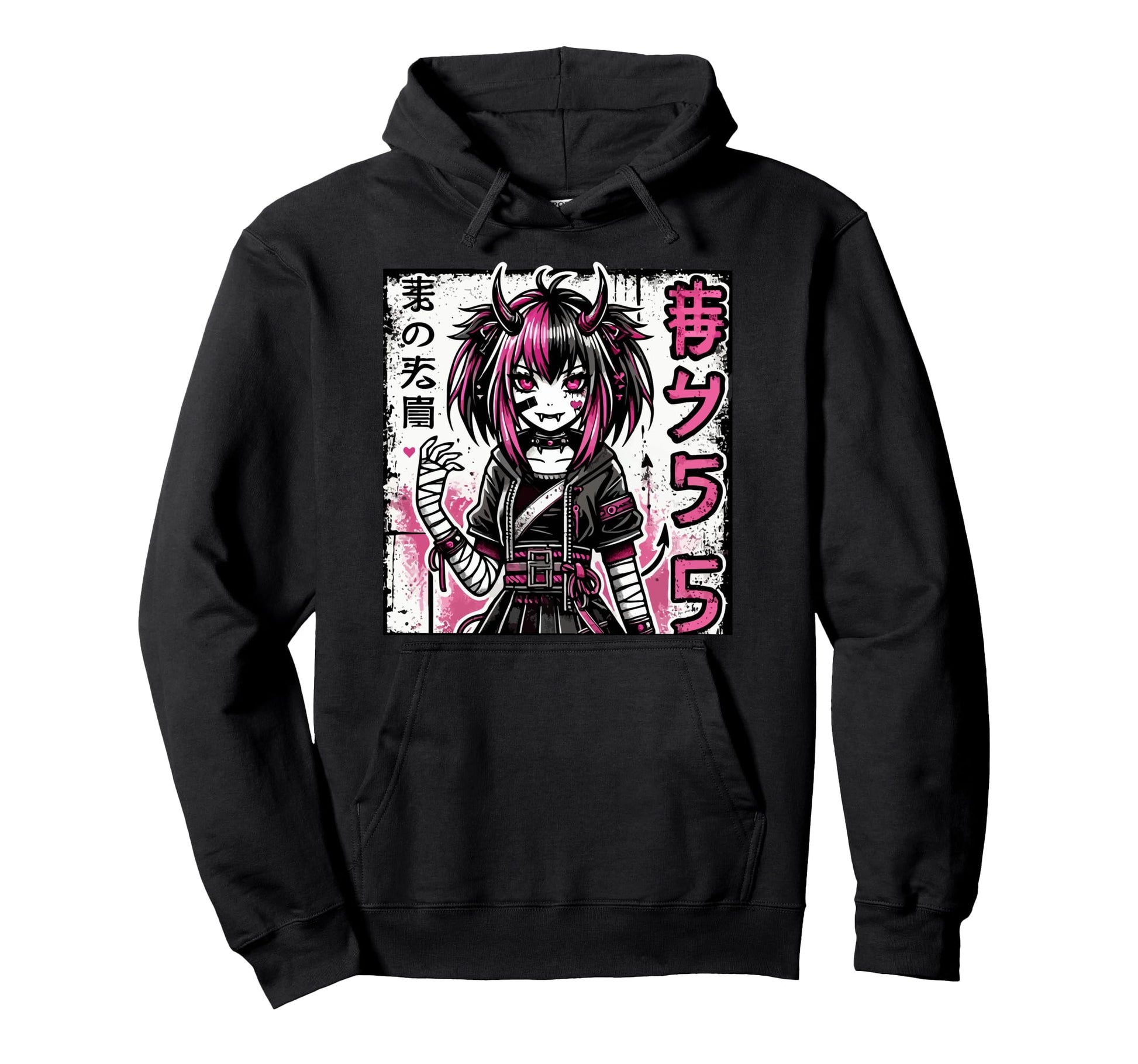Goth Grunge Demon Anime Waifu Horror Hoodie - Minimalist Print Men Women - T-Shirt, Sweatshirt, Hoodie