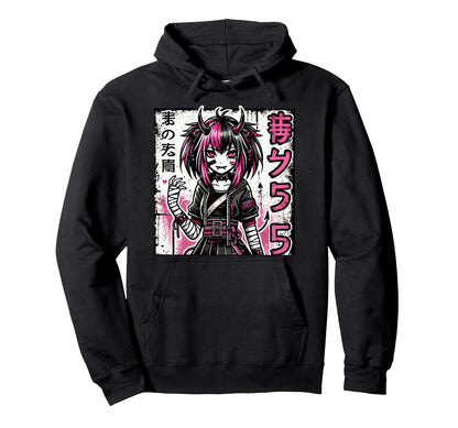 Goth Grunge Demon Anime Waifu Horror Hoodie - Minimalist Print Men Women - T-Shirt, Sweatshirt, Hoodie