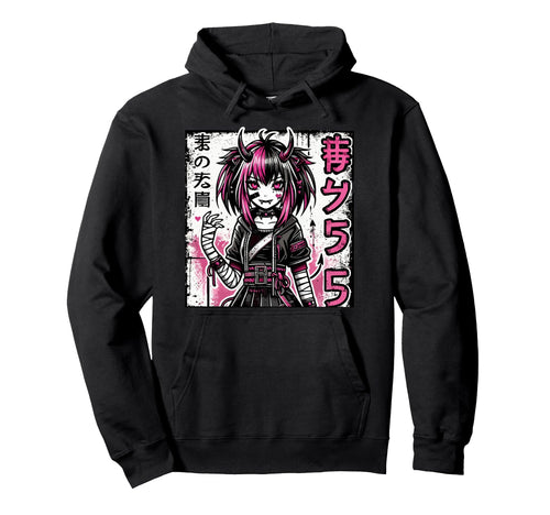 Goth Grunge Demon Anime Waifu Horror Hoodie - Minimalist Print Men Women - T-Shirt, Sweatshirt, Hoodie