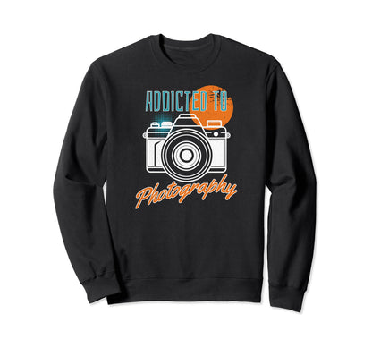 Addicted To Photography Camera Sweatshirt - Minimalist Print for Adults - T-Shirt, Sweatshirt, Hoodie