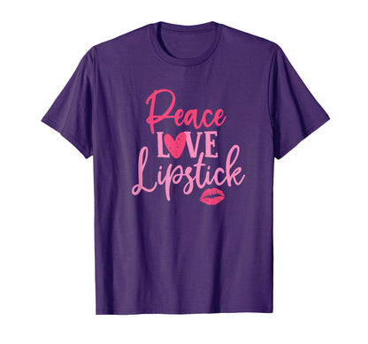 Peace Love Lipstick Heart Makeup T-Shirt - Fun Novelty Design for Adults - T-Shirt, Sweatshirt, Hoodie