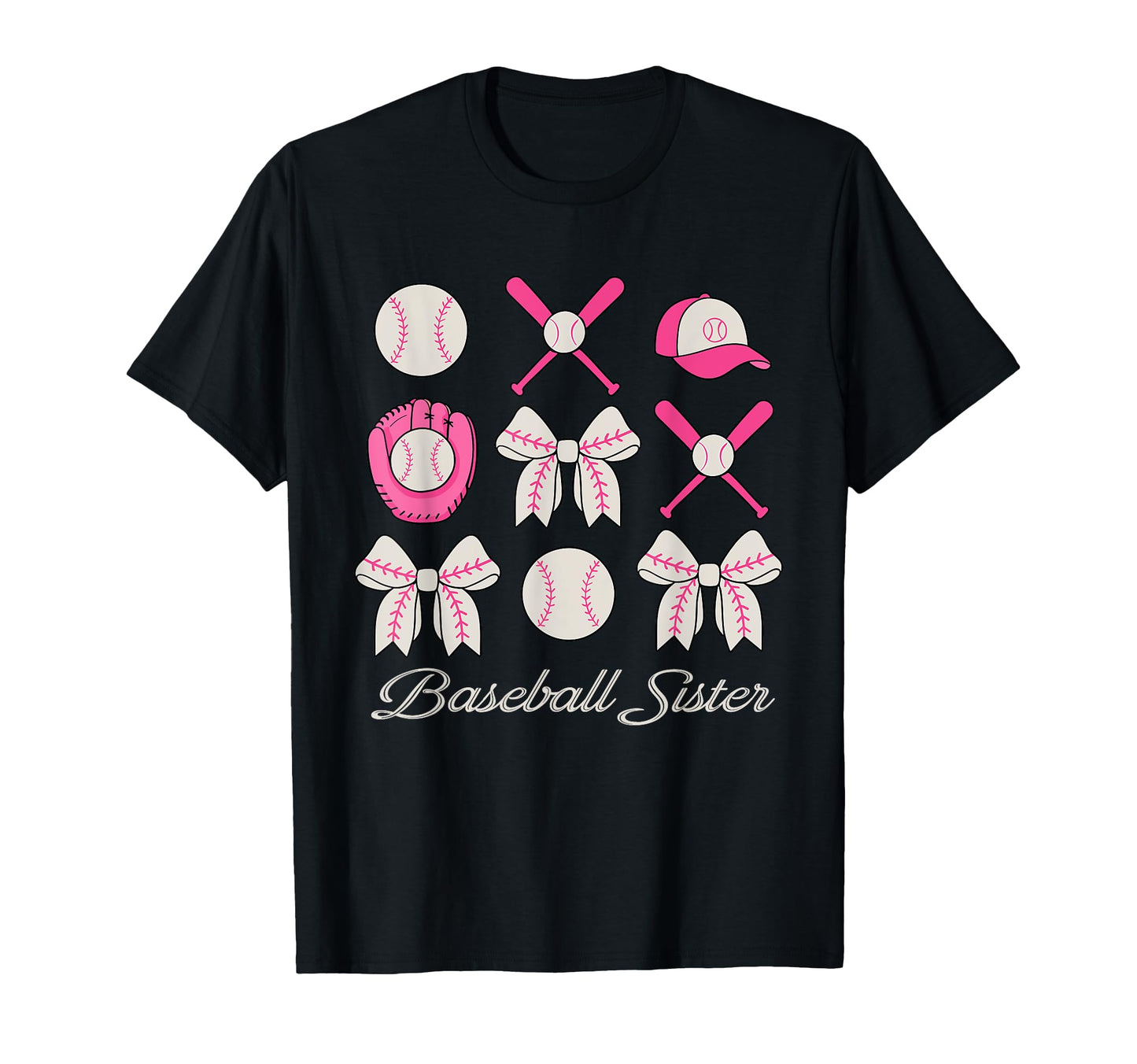 Baseball Sister Coquette Bow Cheer T-Shirt - Custom Art Print for Adults - T-Shirt, Sweatshirt, Hoodie