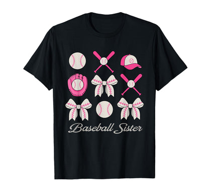 Baseball Sister Coquette Bow Cheer T-Shirt - Custom Art Print for Adults - T-Shirt, Sweatshirt, Hoodie