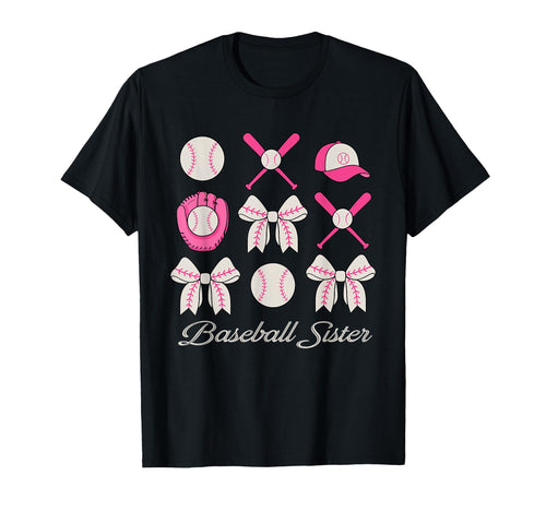 Baseball Sister Coquette Bow Cheer T-Shirt - Custom Art Print for Adults - T-Shirt, Sweatshirt, Hoodie