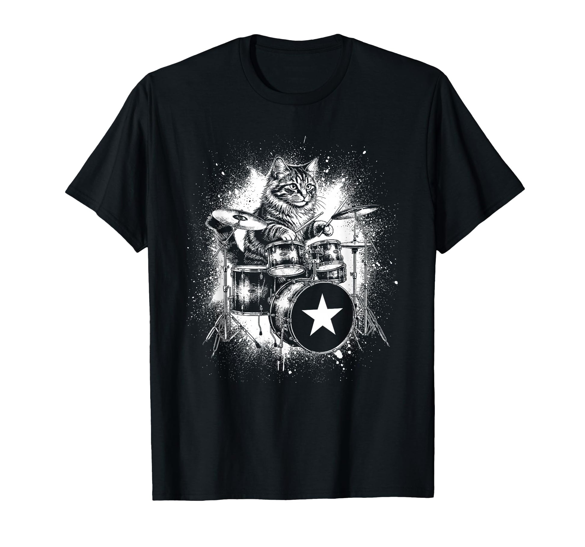 Rock Punk Rockstar Kitten Cat Drummer T-Shirt - Fun Novelty Design Unisex - T-Shirt, Sweatshirt, Hoodie
