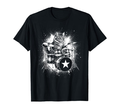 Rock Punk Rockstar Kitten Cat Drummer T-Shirt - Fun Novelty Design Unisex - T-Shirt, Sweatshirt, Hoodie