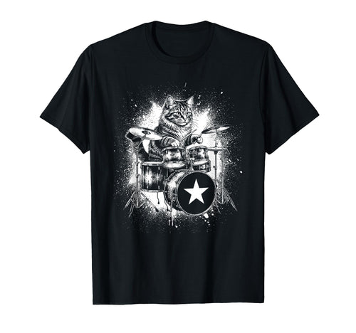 Rock Punk Rockstar Kitten Cat Drummer T-Shirt - Fun Novelty Design Unisex - T-Shirt, Sweatshirt, Hoodie