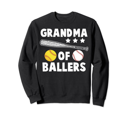 Grandma Baseball Grandma Ballers Sweatshirt - Trendy Graphic for Adults - T-Shirt, Sweatshirt, Hoodie