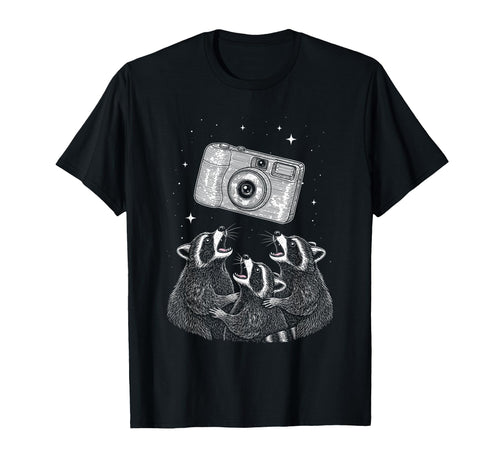 Photo Raccoon Camera Night Scene T-Shirt - Graphic Print for Adults - T-Shirt, Sweatshirt, Hoodie