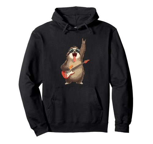 Funny Sloth Guitarist Rock Music Hoodie - Fun Novelty Design for Adults - T-Shirt, Sweatshirt, Hoodie