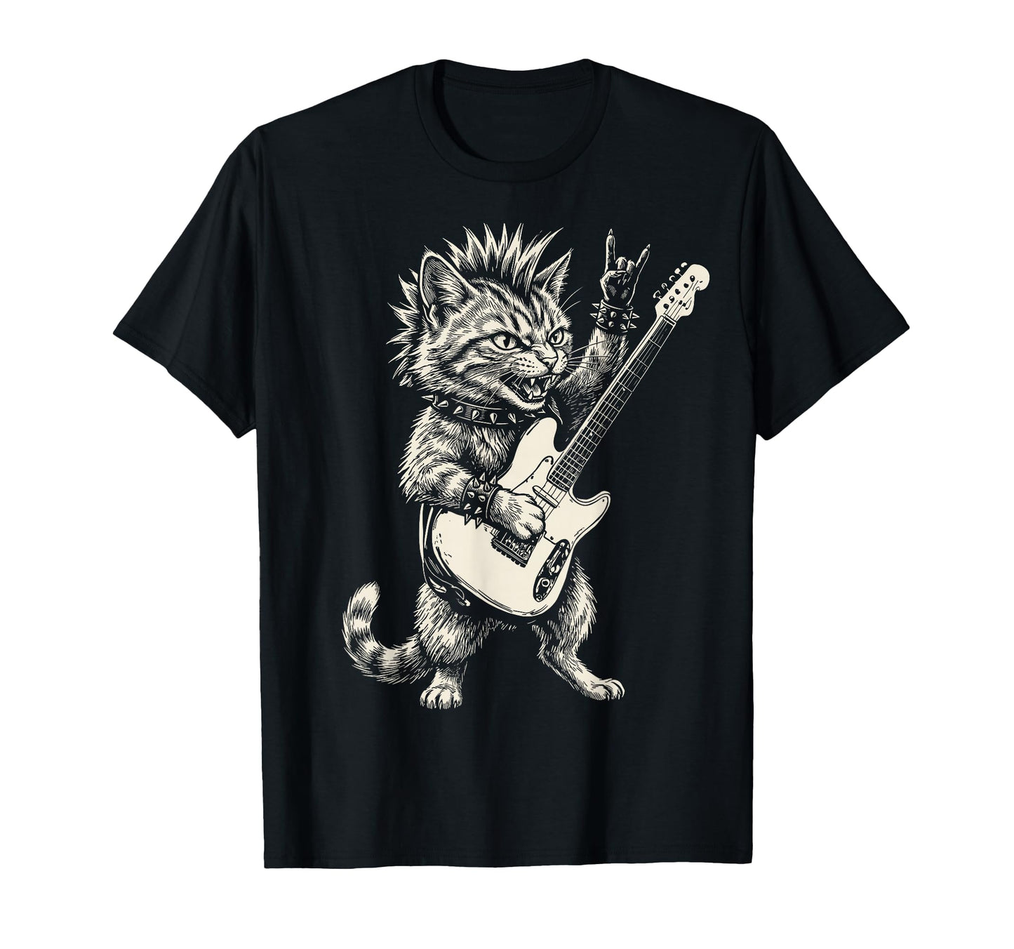 Funny Cat Playing Guitar Rock And Roll T-Shirt - Graphic Print for Adults - T-Shirt, Sweatshirt, Hoodie