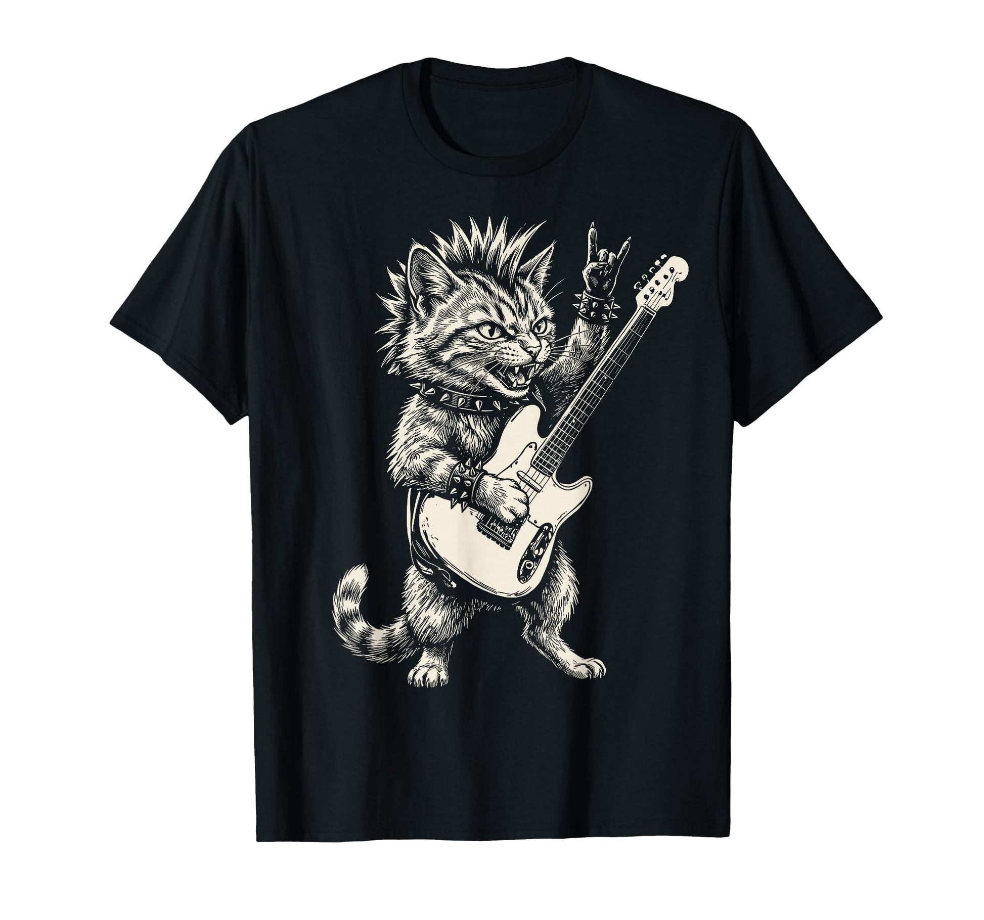 Funny Cat Playing Guitar Rock And Roll T-Shirt - Graphic Print for Adults - T-Shirt, Sweatshirt, Hoodie
