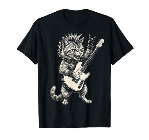 Funny Cat Playing Guitar Rock And Roll T-Shirt - Graphic Print for Adults - T-Shirt, Sweatshirt, Hoodie
