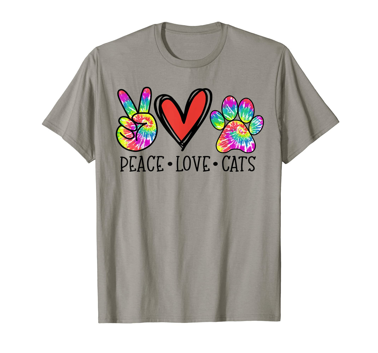 Peace Love Cats Paws Tie Dye Rainbow T-Shirt - Graphic Print Men Women - T-Shirt, Sweatshirt, Hoodie