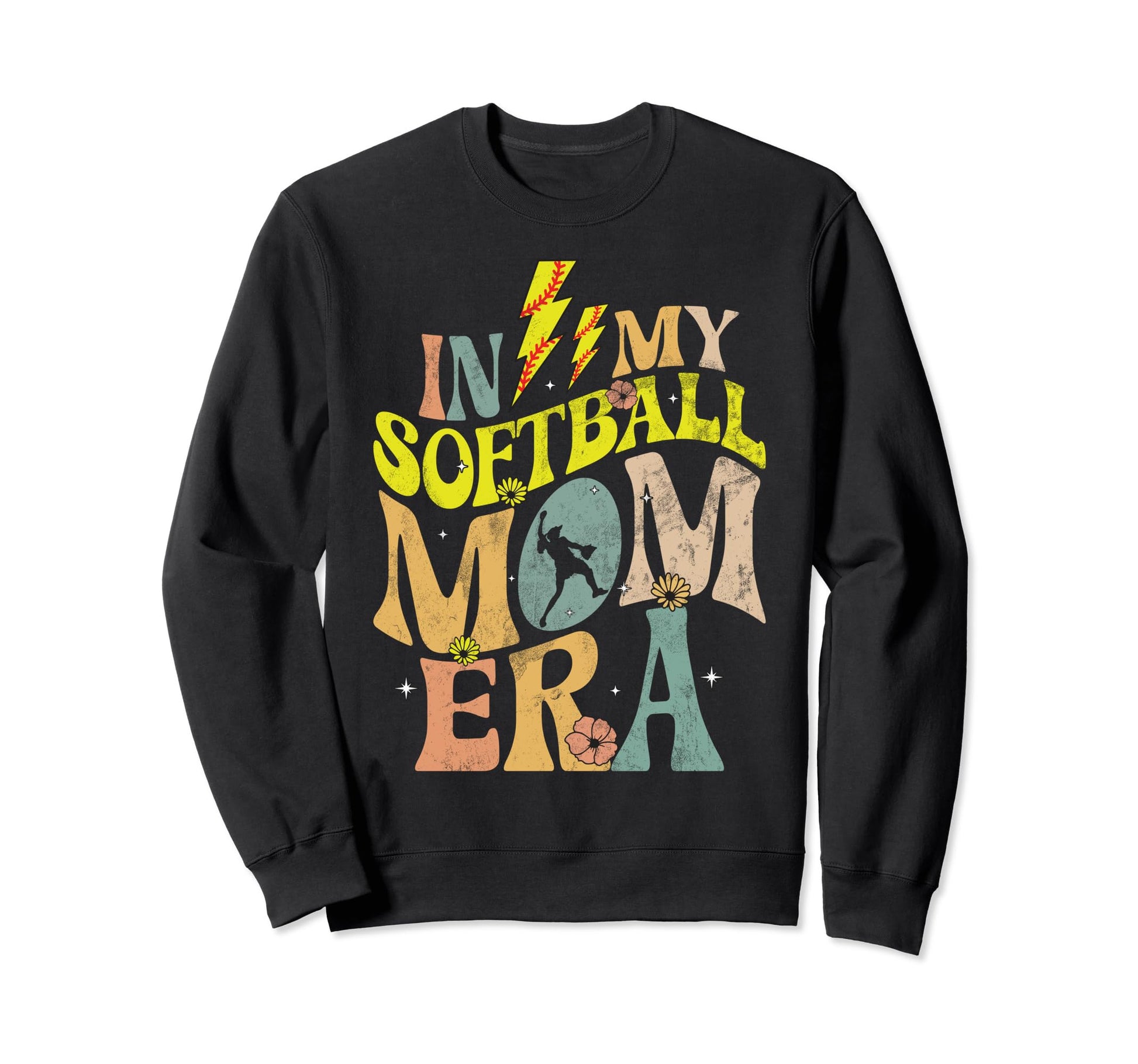 My Softball Mom Era Groovy Sweatshirt - Fun Novelty Design Men Women - T-Shirt, Sweatshirt, Hoodie