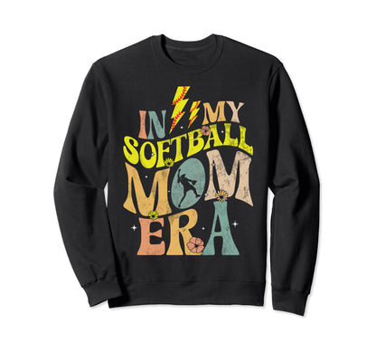 My Softball Mom Era Groovy Sweatshirt - Fun Novelty Design Men Women - T-Shirt, Sweatshirt, Hoodie