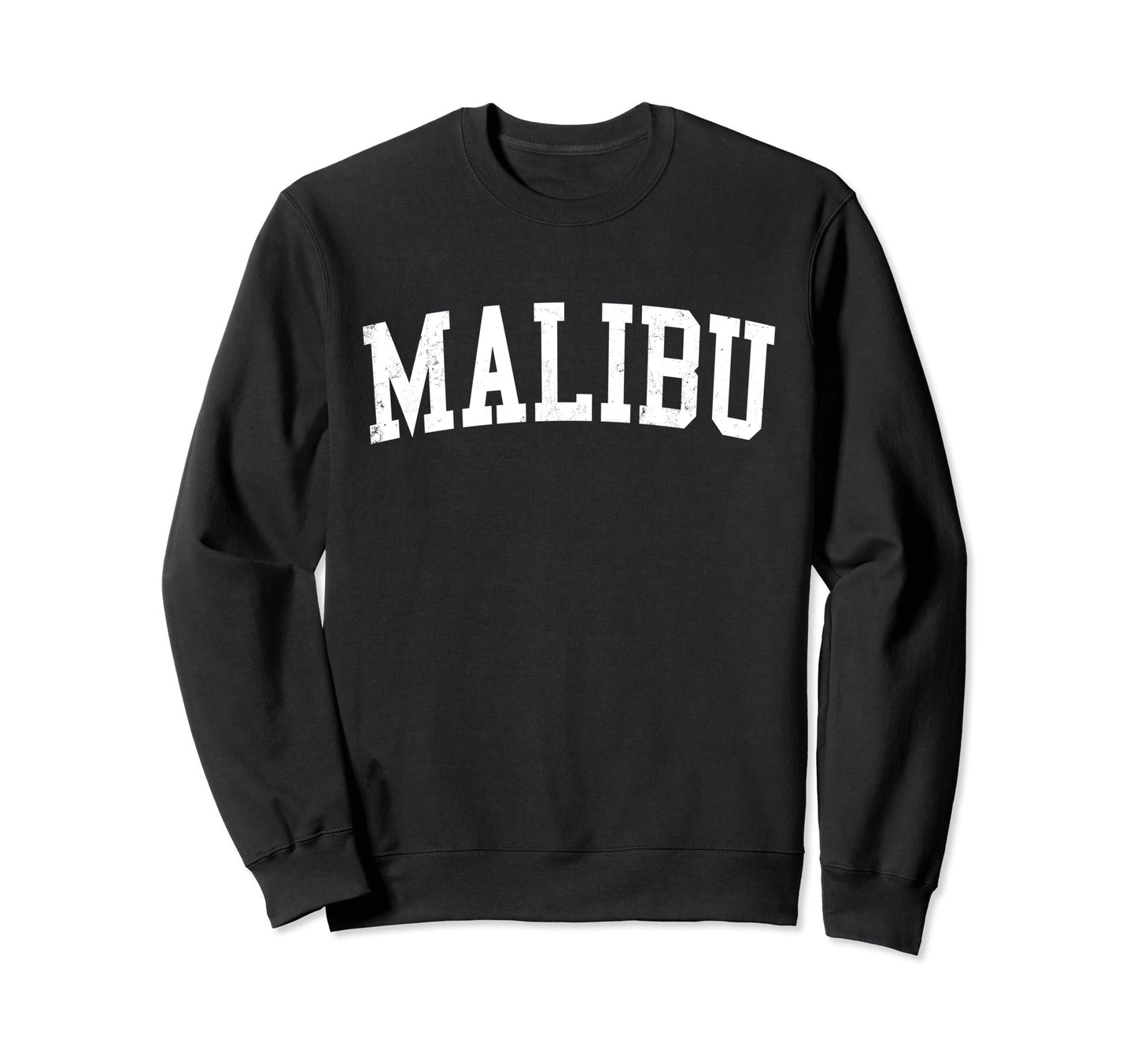 Malibu Ca Distressed White Varsity Sweatshirt - Unique Graphic Men Women - T-Shirt, Sweatshirt, Hoodie