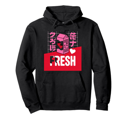 Fresh Strawberry Milk Kawaii Vaporwave Hoodie - Novelty Apparel for Adults - T-Shirt, Sweatshirt, Hoodie