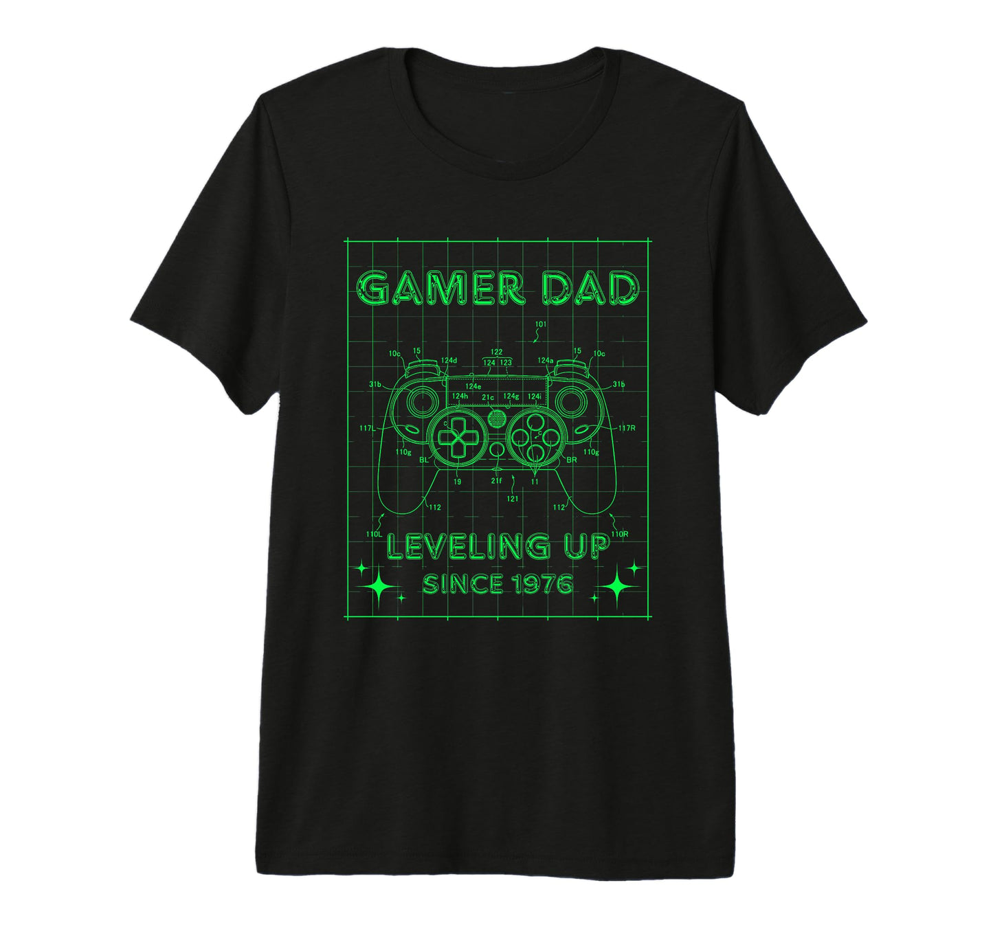 Gamer Dad Leveling Up Since 1976 Fathers T-Shirt - Custom Art Print Unisex - T-Shirt, Sweatshirt, Hoodie