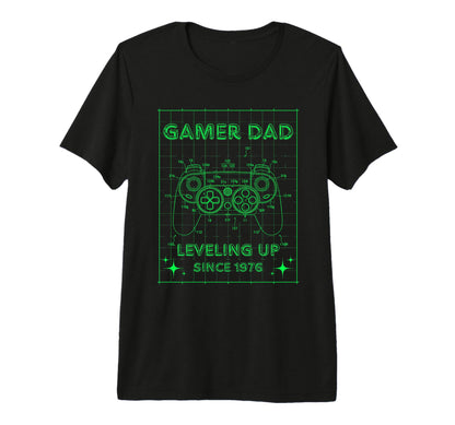 Gamer Dad Leveling Up Since 1976 Fathers T-Shirt - Custom Art Print Unisex - T-Shirt, Sweatshirt, Hoodie