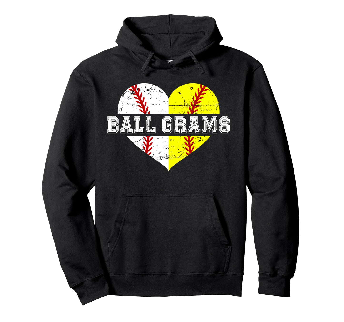 Ball Grams Heart Baseball Softball Hoodie - Casual Everyday Wear Men Women - T-Shirt, Sweatshirt, Hoodie