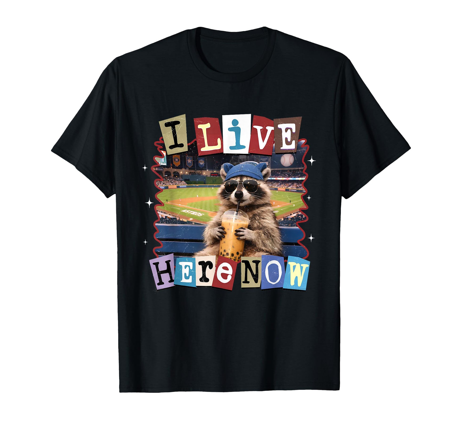 I Live Here Now Baseball Raccoon T-Shirt - Minimalist Print for Adults - T-Shirt, Sweatshirt, Hoodie