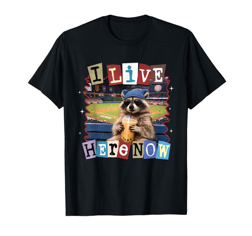 I Live Here Now Baseball Raccoon T-Shirt - Minimalist Print for Adults - T-Shirt, Sweatshirt, Hoodie