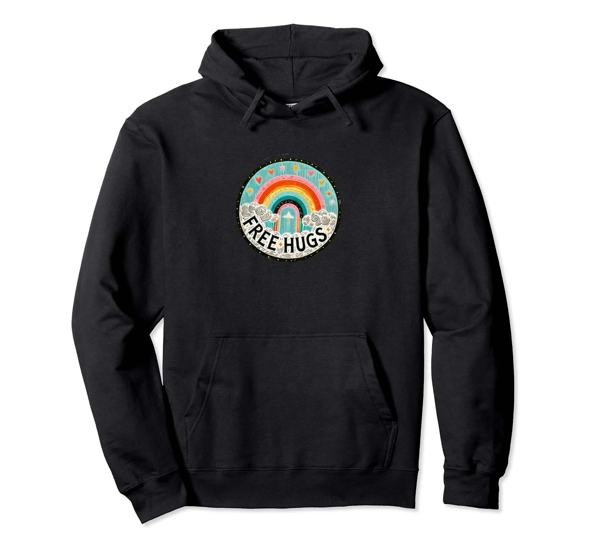 Free Hugs Rainbow Illustration Rainbows Hoodie - Novelty Apparel Unisex - T-Shirt, Sweatshirt, Hoodie