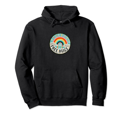 Free Hugs Rainbow Illustration Rainbows Hoodie - Novelty Apparel Unisex - T-Shirt, Sweatshirt, Hoodie