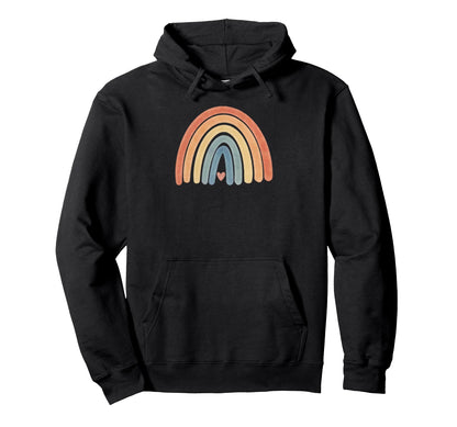 Boho Rainbow Heart Minimal Stripes Hoodie - Aesthetic Graphic Unisex - T-Shirt, Sweatshirt, Hoodie